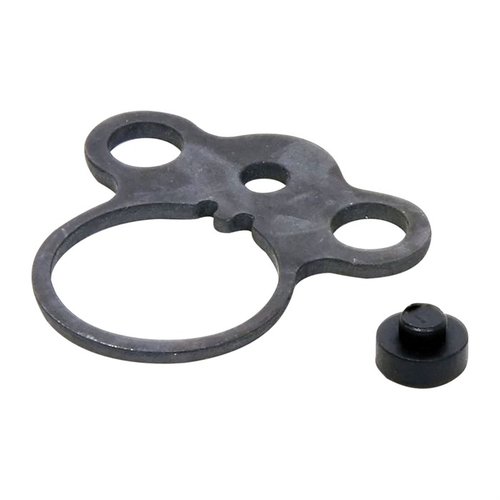 Enhance your AR-15 with the PRO MAG Ambidextrous Dual Loop Sling Attachment Plate for quick single-point sling attachment, crafted from durable carbon steel.