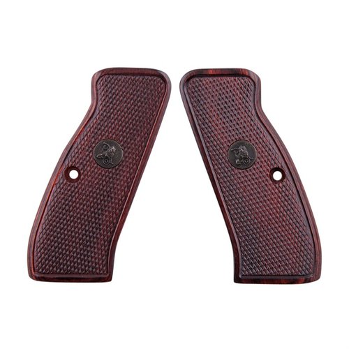 Enhance your CZ 75 with Pachmayr's Renegade Wood Laminate Grips, featuring a rosewood finish and checkered texture for improved handling and durability.
