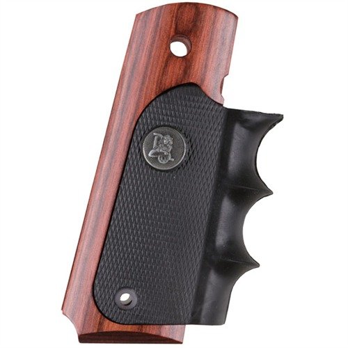 Experience the perfect blend of real wood aesthetics and rubber grip control with Pachmayr's 1911 American Legend Grips, designed for comfort and precision.