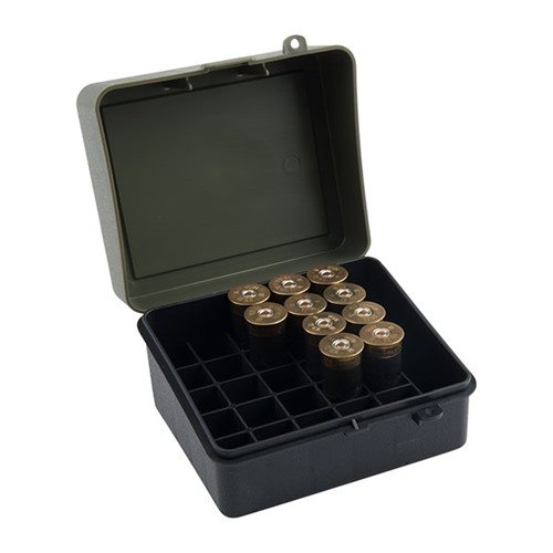 Store up to 25 rounds of 12 or 16 gauge shells securely in this durable case with a flip-top for easy access, perfect for quick retrieval during your shooting sessions.