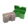 The MTM CASE-GARD Flip Top Rifle Ammo Box features durable polypropylene, a 25-year hinge guarantee, Snap-Lock latch, and a textured finish for easy grip.