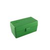 The MTM Case-Gard Flip Top Ammo Box holds 50 rounds securely, features a snap-loc latch, and accommodates various PPC/BR calibers for optimal storage.