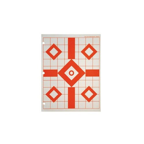The Sinclair Fluorescent Sight-in Targets feature a clear diamond layout on heavy grade paper, ideal for low-light conditions, ensuring precise shot placement.