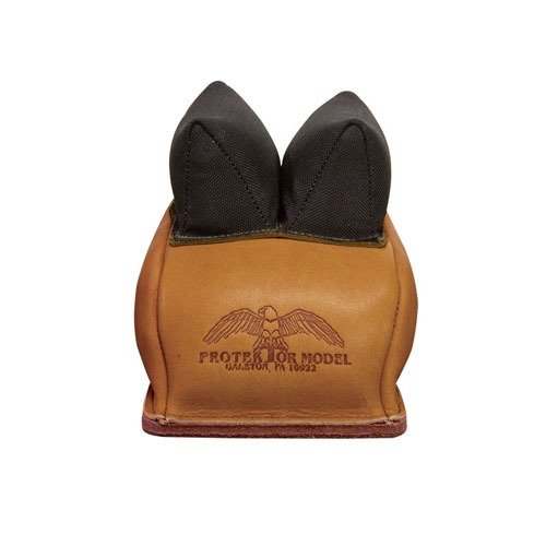 PROTEKTOR's CUSTOM RABBIT EAR REAR BAGS offer superior stability with heavy leather construction and double-layered bottoms, perfect for precise shooting on the bench.