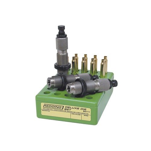 The Redding Deluxe 3-Die Set for 375 H&H Magnum offers precision, durability, and versatility for reloaders, ensuring consistent performance and reliability.