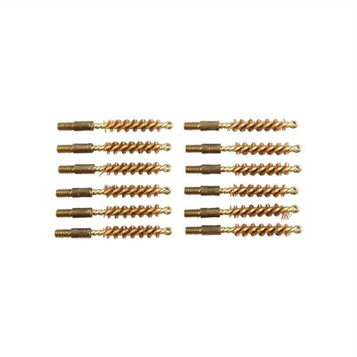 The Dozen Pack Bronze Pistol Brushes from Sinclair International, designed for 22 caliber with 8-32M threads, ensures effective cleaning and maintenance of your firearms.