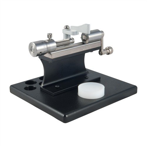 The L.E. Wilson Stainless Micro Trimmer offers precise trimming in .001" increments, with a platform for nine case holders, ensuring consistent results.