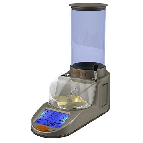 The Lyman Gen6 Compact Powder System features a touch screen, compact design, accurate to 1/10 grain, and dispenses 2 grains per second with auto repeat.