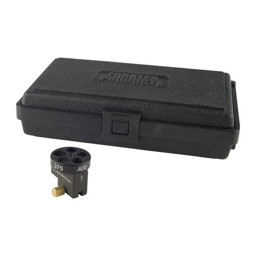 The Forster Datum Dial Ammo Measurement System offers precise measurements for multiple calibers, easy interchangeability, and a compact storage solution.