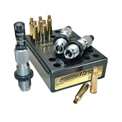 Enhance your reloading precision with Redding's Premium Deluxe Die Set, featuring a Carbide Size button for effortless resizing and a Bullet Micrometer for exact seating depth.
