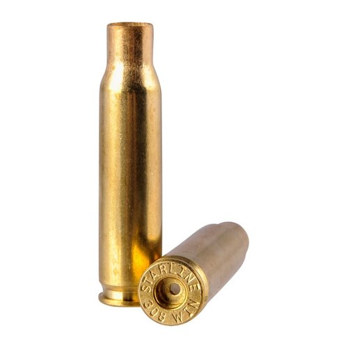 Starline .308 Winchester brass offers reloaders top-quality, consistent performance, reusable for multiple reloads, available in 100 or 500 count bags.
