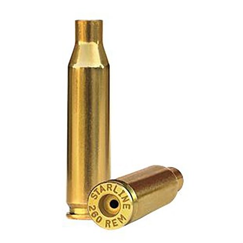 Starline .260 Remington brass offers exceptional consistency for fine-tuned handloads, ideal for long-range shooting and multiple reloads, available in 100 or 500 count.