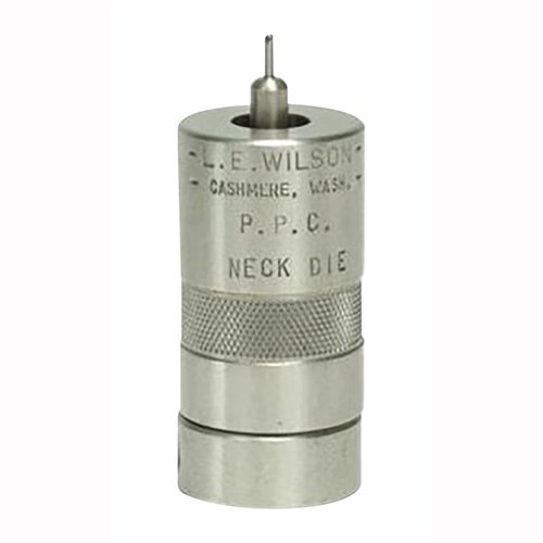 The L.E. Wilson 6.5 PRC Bushing Neck Sizing Die offers precise neck sizing control, improved concentricity, and enhanced brass life, using interchangeable sizing bushings.