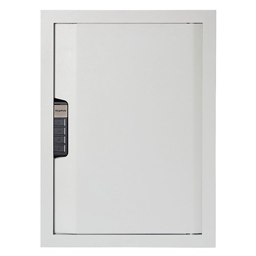 The SnapSafe In Wall Safe offers secure storage with 7 gauge steel construction, an electronic lock with key backup, and a hidden compartment for added protection.