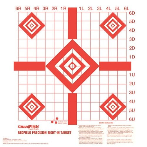 Champion Targets Precision Sight-In Targets feature bold 90° lines and a 1" grid for easy scope adjustments, all in a bright fluorescent orange for high visibility.