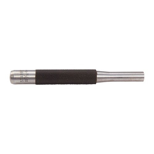 The Starrett Pin Punch Set features precision-ground tool steel for durability, ergonomic knurled grips for comfort, and clear size markings for easy identification.