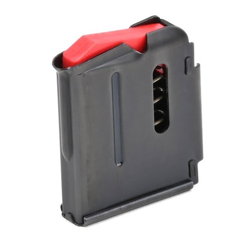 The Savage 93/90 Rifle Magazine holds 5 rounds of .22 WMR/.17 HMR, made from durable blued steel for reliable performance and easy factory replacement.