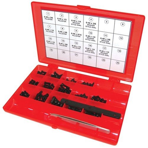 The TACSTAR Master Gunsmith Screw Kit offers 142 premium hex screws, non-slip design, tweezers, and a thread gauge, perfect for precise gunsmithing.