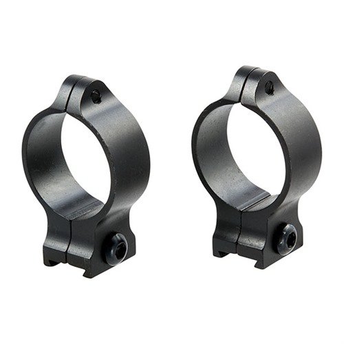 Talley 30mm High Satin Blue Rings feature low-profile Torx® screws for secure, permanent scope mounting, crafted from durable steel with a sleek finish.
