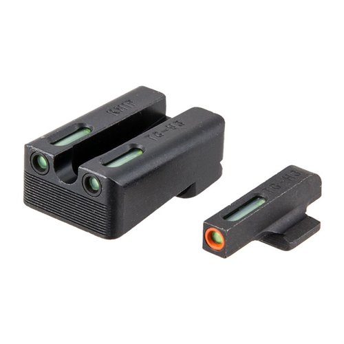 The TRUGLO 1911 TFX Pro Sight Set offers Tritium illumination, fiber optics for enhanced visibility, and rugged hermetically sealed construction for durability.