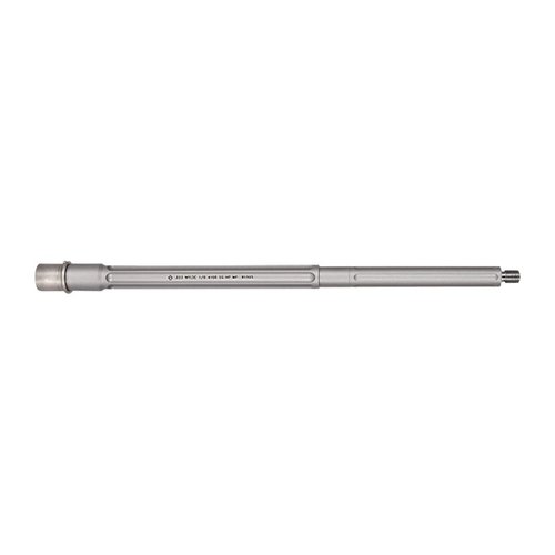 .223 Wylde chambered, 416R Stainless Steel construction, bead blasted finish, Nickel Boron Coated M4 Feed Ramp, and 1:8 twist for superior accuracy.