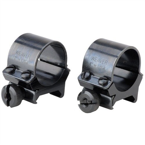 The WEAVER 1" Medium Gloss Rings offer uniform high-strength clamping power with an aluminum lower and durable steel components, available in various heights.