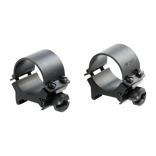 The Weaver 1" Medium Matte Rings offer durable aluminum and steel construction, ensuring uniform high-strength clamping power for reliable optics mounting.