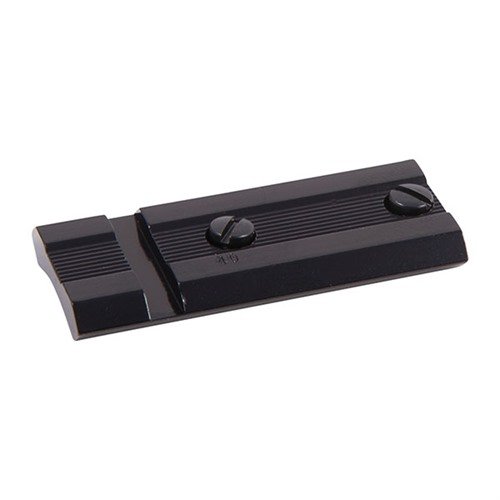 The WEAVER #40A Base offers durable aluminum construction with a polished blue finish, fitting both Top Mount and See-Thru Mount Rings for versatile mounting options.