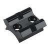 The WEAVER #43 Base offers durable aluminum construction with a polished blue finish, compatible with Top Mount and See-Thru Mount Rings for versatile mounting options.