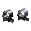 Discover Weaver's Top Mount Rings in Satin Blue, offering durable aluminum and steel construction with multiple height options for optimal scope alignment.