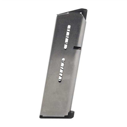 Enhance your 1911 with the Wilson Combat 45ACP Heavy Duty +P Magazine, featuring a stainless steel body, extra-power spring, and durable low-profile steel base.