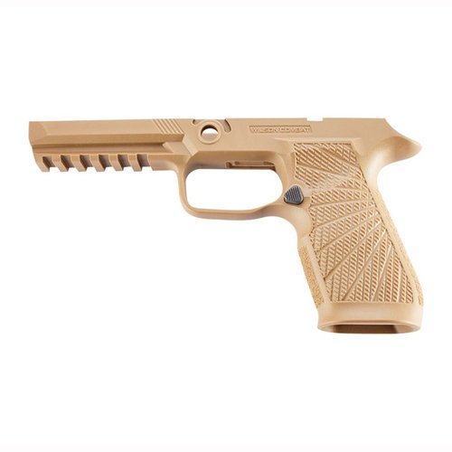 Enhance your SIG-SAUER P320 with the Wilson Combat WCP320 grip module, featuring improved control, reduced recoil, and a custom feel in tan.